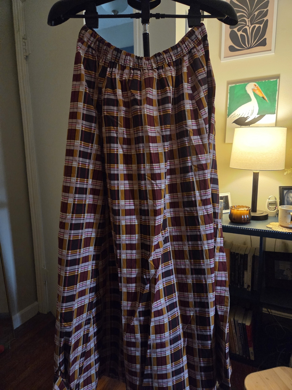 Maeve Plaid Maxi Skirt in Burgundy, Cream, and Gold